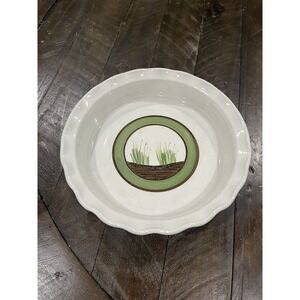 Elizabeth Krome Quail Run Hand Painted Vtg Studio Art Pottery Pie Dish Signed‎